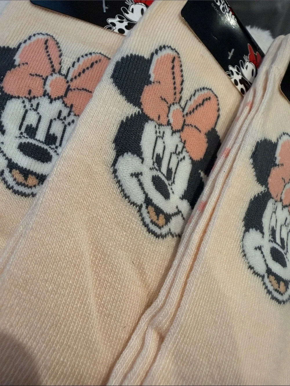 Disney Minnie Mouse Peach and Black Bow Kids Socks